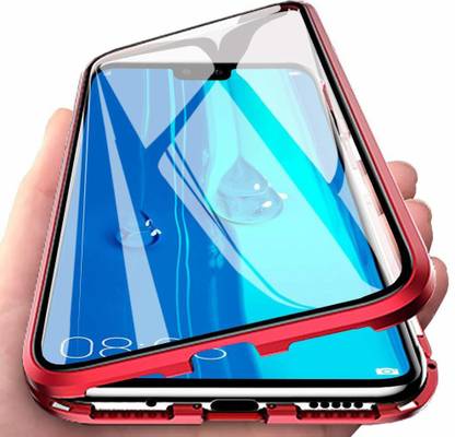 Addindia Bumper Case for Samsung Galaxy J8 Magnetic Metal Frame With Only Back Tempered Glass Case Cover