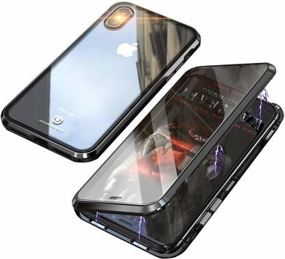 Addindia Bumper Case for Apple iPhone XS MAx Magnetic Metal Frame With Only Back Tempered Glass Case Cover