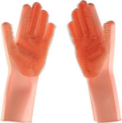 WOMS Silicone Dish Washing Gloves, Silicon Cleaning Gloves, Silicon Hand Gloves for Kitchen Dishwashing and Pet Grooming, Great for Washing Dish, Kitchen, Car, Bathroom Wet and Dry Glove