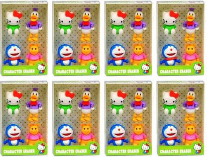 VK MART CARTOON CHARACTER ERASERS - DORAEMON, DONALD DUCK, POO,hellow kitty & RETURN GIFT FOR KIDS (PACK OF 32) Non-Toxic Eraser