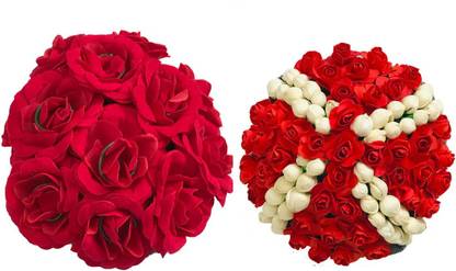VinshBond Hair Bun Gajra Flower Bun Gajra Artificial Juda Accessories for Women in Red Color Pack of 1 Bun