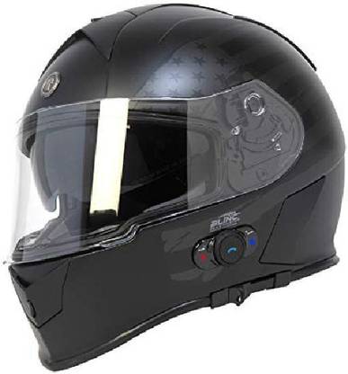 Torc T14B Bluetooth Integrated Mako Full Face Helmet with Flag Graphic (Flat Black Motorbike Helmet