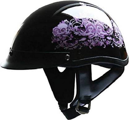 HCI X-Small : Purple Flower Motorcycle Half Helmet with Visor - ABS Shell 100-141 [CA Motorbike Helmet
