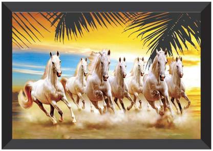 saf 7 Horses Nature Framed UV Coated Digital Reprint 11 inch x 14 inch Painting