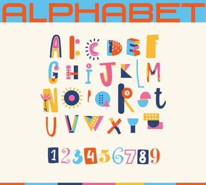 retro style english alphabet and numbers |poster for kid Paper Print