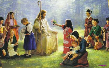 girl giving flower jesus Poster christian Paper Print