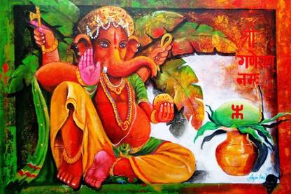 Lord Ganesha vighnaharta Religious Painting Poster Waterproof Canvas Print for Home Decor || bt1338-1 Canvas Art
