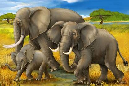 Elephant Painting Poster Waterproof Canvas Print for Home Decor || vas1375-1 Canvas Art