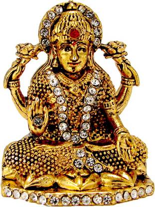 Le Exotica Antique Style Goddess Mata Lakshmi, Maa Laxmi Murti - Metal Idol With Golden Electroplating to Worship & Gain Prosperity Ideal for Home Office Religious Gift or Car Dashboard Decorative Showpiece  -  5 cm