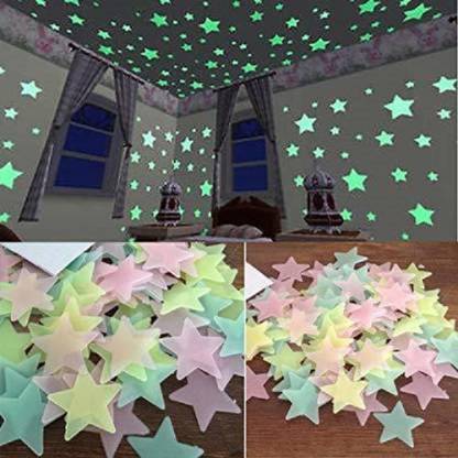Qweezer 3 cm 100 pcs multicolor glowing star sticker for wall decoration Glow in the Dark Sticker