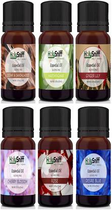 HolySniff Diffuser oil, Set of 6, (CEDAR & SANDALWOOD,HARSHINGHAR,GINGER LILY,CHERRY BLOSSOM,ROSE,DESIRE BLUE) Aroma Oil set631