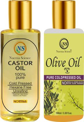 Nuerma Science Castor Oil & Olive Oil (Pure Pure & Cold Pressed, For Face, Hair & Body) (100 ML Each, Pack of 2) Hair Oil