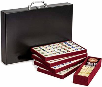 Yellow Mountain Imports Chinese Mahjong Set with Numbered Tiles, Accessories, and Compact Wooden Case Party & Fun Board Game