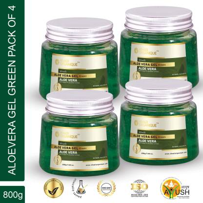 khadi ORGANIQUE Herbal Natural Aloe Vera Gel Green Soothing, Cooling, Moisturizing, Vegan , It Absorbs Rapidly With No Sticky Residue - Pack of 4