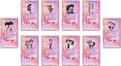 Shimmer Set of 10 post card size I Love You cards with a Envelope for Your Love Greeting Card