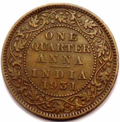 Hariom 1931 GEORGE V KING 1 QUARTER ANNA RARE COPPER LUSTER CONDITION COIN Ancient Coin Collection