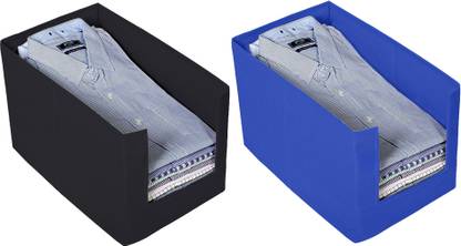 Billion Designer 2 Piece Non Woven Shirt Stacker Wardrobe Organizer Set, Black And Blue 031858