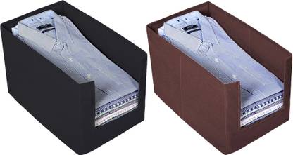 Billion Designer 2 Piece Non Woven Shirt Stacker Wardrobe Organizer Set, Black And Brown 031856
