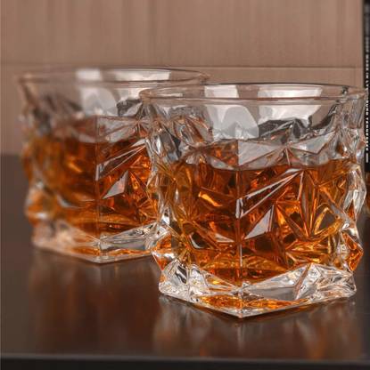 S D STORE (Pack of 2) Diamond-Cut Whiskey Glass Scotch Glass Drinking Glass Glass Whisky Glass