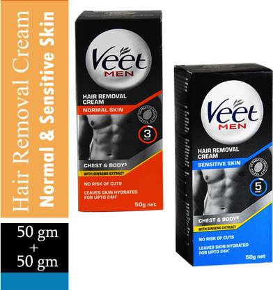 Veet Hair Removal Cream For Men, Normal & Sensitive Skin (Pack of 2 Each 50g) Cream