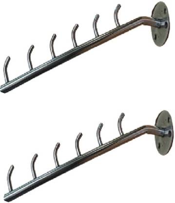 Q1 Beads 6 pin Wall drope Hanger hook rail for Cloth & Multipurpose- Metal Pack of 2 - Stainless Steel Clothes Hanger Heavy Duty Drying Rack Wall Mount Hook Rail 6