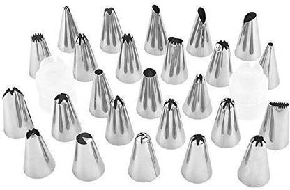 K Kudos Enterprise Stainless Steel Nozzle Pastry Tips Cookie Biscuits Icing Piping Cream Nozzle Set Converter DIY Cake Decorating Tools: Stainless Steel Round Icing Nozzle