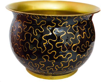 Tangerine Handcrafted Brass Planter Pot with Black & Golden Print & Lacquer Finish – 12 inch Plant Container Set