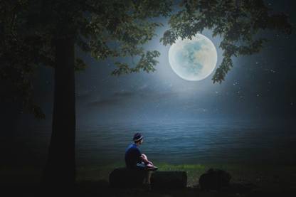 a alone boy |moon quotes|wall poster Paper Print