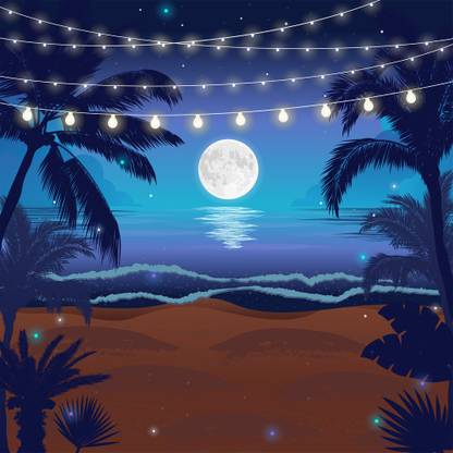 Romantic night beach scene |moon quotes|wall poster|romantic poster|moon poster Paper|sticker paper poster|size:12x18 inch Paper Print