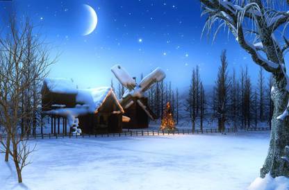 Beautiful romantic snowcovered winter moon poster(size:12x18 in) Paper Print