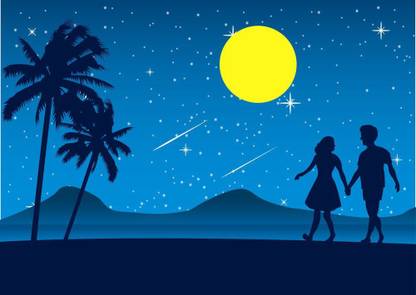 KD couple walk on beach at nigh Sticker Paper Print