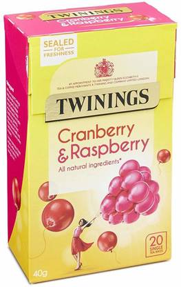 TWININGS Cranberry & Raspberry 20 Tea Bags (Imported) Cranberry, Raspberry Tea Bags Box