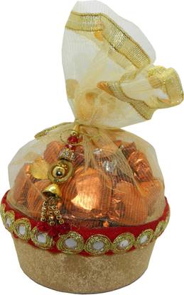 Rich'U Chocolates GOLDEN COLOR ROUND SHAPE CHOCOLATE GIFT BASKET - 20 Pcs Bars