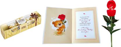FERRERO ROCHER Rose Day Valentine Gift | Chocolates With Red Rose Shaped Musical Ring Case With Ring & Greeting Card Combo