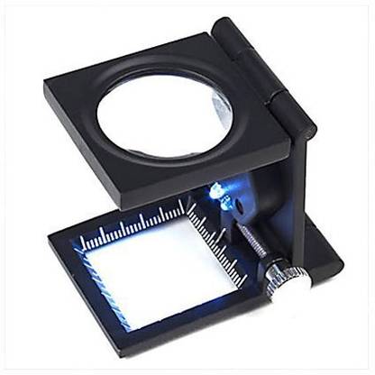 pullox Foldable Square Shape Magnifier with Light 10 X Lens (1 Piece) (Material : Zinc Alloy & Glass Lens, Colour: Black) 10x Reading Magnifiers
