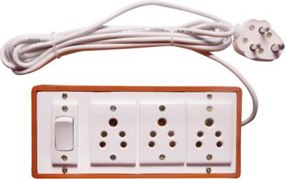 RUHAILA 6 AMP 3-FIVE PIN SOCKET WITH ON/OFF BUTTON WITH 6 METER LONG WIRE WITH 6 AMP PLUG 3  Socket Extension Boards