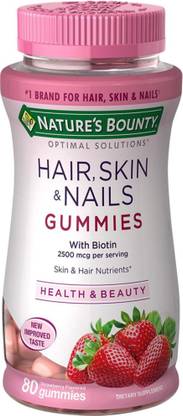 Nature's Bounty Optimal Solutions, Hair, Skin & Nails Gummies, Strawberry Flavored, 80 Gummies