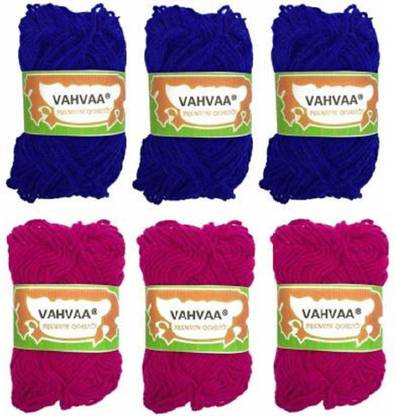 vahvaa Wool Hand Knitting Ball 6, Needle Knitting, Art & Craft Yarn Blue And Dark Pink