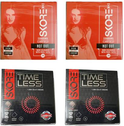 SKORE Extended Pleasure Combo - Not Out x2 + Time Less x2 (3s x 4 = 12 Condoms) Condom