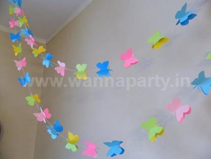Wanna Party Multicolor Multi Color 3D Butterfly String Hanging Decoration- 7 FT
