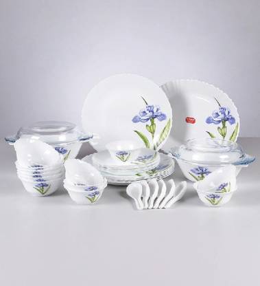 DIVA FROM LAOPALA Pack of 35 Opalware Dinner Set Royal Iris (35 Pc) Dinner Set