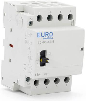 Euro Controls 63 Amps 4 pole 4 NO Modular Power Contactor with Manual Override - Din Mount - Low noise switching - AC Volts 2 32 A Four Way Electrical Switch