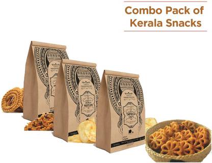 looms & weaves - Special Gift Pack of Special Kerala snacks (250 gm each) - Murukku, Kerala Mixture, Achapam, Tapioca Chips Combo