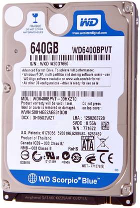 WD Best Performance 640 GB Laptop Silver SATA Internal Hard Disk Drive (HDD) (Scorpio Blue)