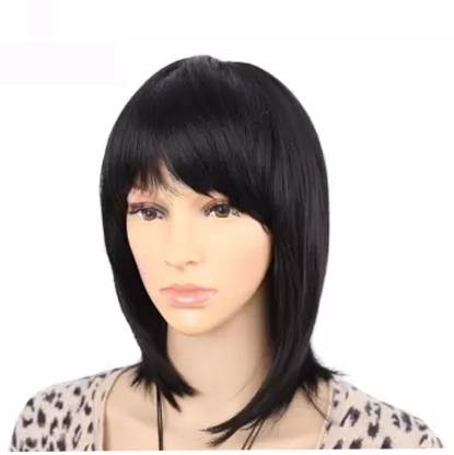 AROOMAN Full Head Hair Extensions And Wigs, Women's Short Straight Bob Wig Natural Brown Hair Accessory Set