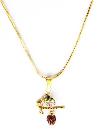 Khushal gold plated Designer lord krishna bansuri rudraksha locate design Pendant Chain Gold-plated Pendant Set For Men & Women Gold-plated Brass, Alloy Pendant Set