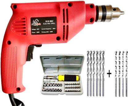 Inditrust Supersonic 500W 10mm Drill machine with 41pcs Screwdriver Power + 6 HSS Bit+ 4 Masonry Bit Pistol Grip Drill