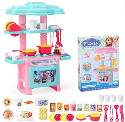AV INT Mini Kitchen Set Toy Kid Play Cooking Toys - Kitchen Set for Girls - 47 pcs Cartoon Themed Series Kitchen playset with Full Utensils Set (Frozn Theme)