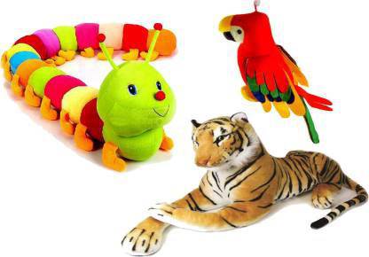 RBB HUB Soft toy for kidsCombo of Caterpillar, Tiger and Parrot  - 35 cm