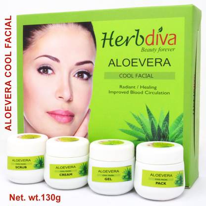 Herbdiva Aloevera Cool Facial Kit For Radiant/Healing Improved Blood Circulation 130gm